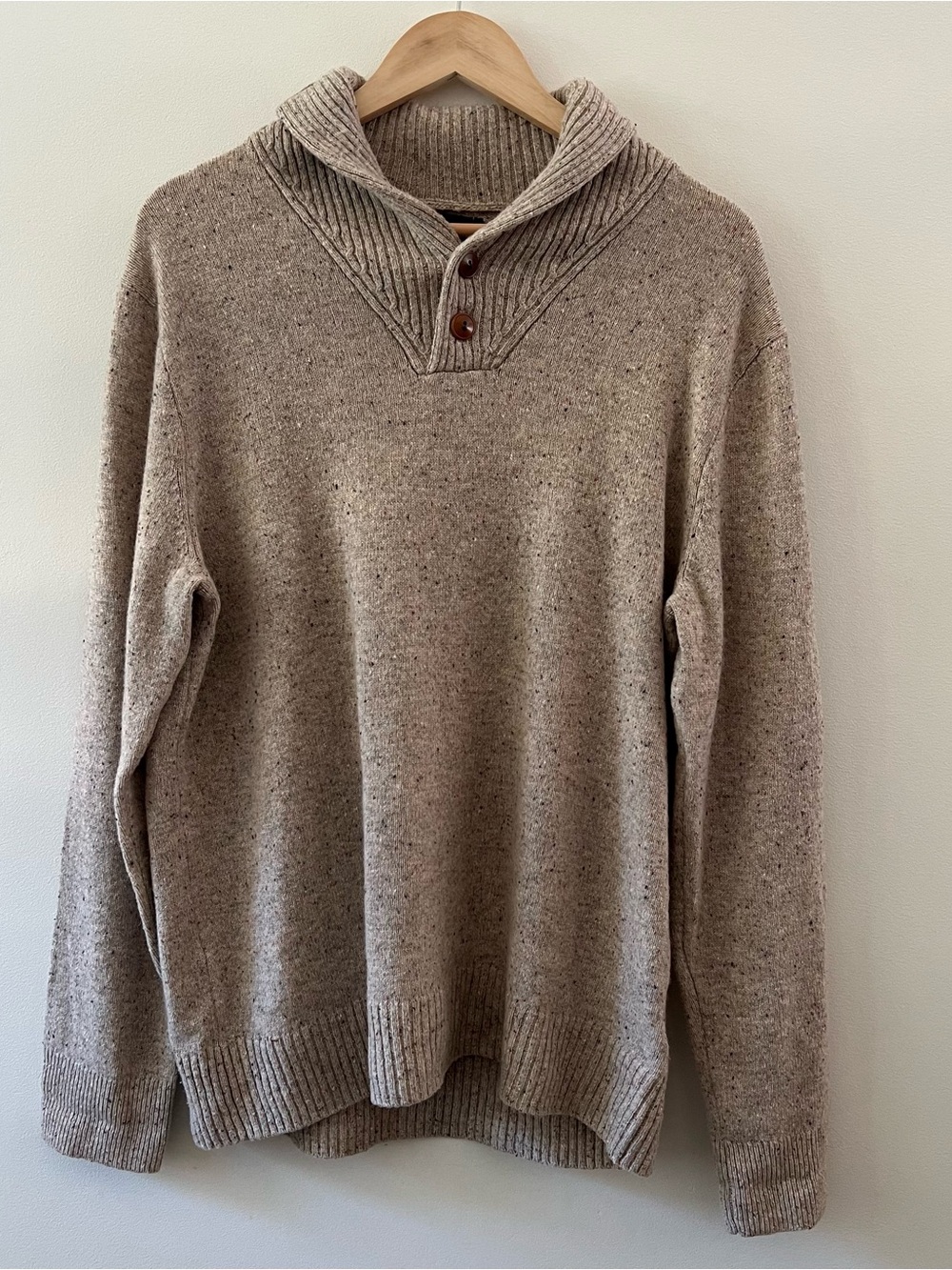 J. Crew Tan Shawl Collar Speckled Merino Blend Knit Sweater Men’s L EUC